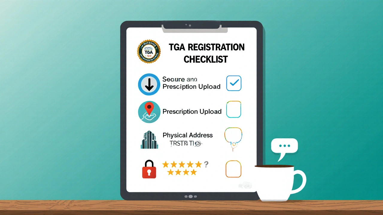 Illustration of a tablet showing icons for pharmacy verification steps.