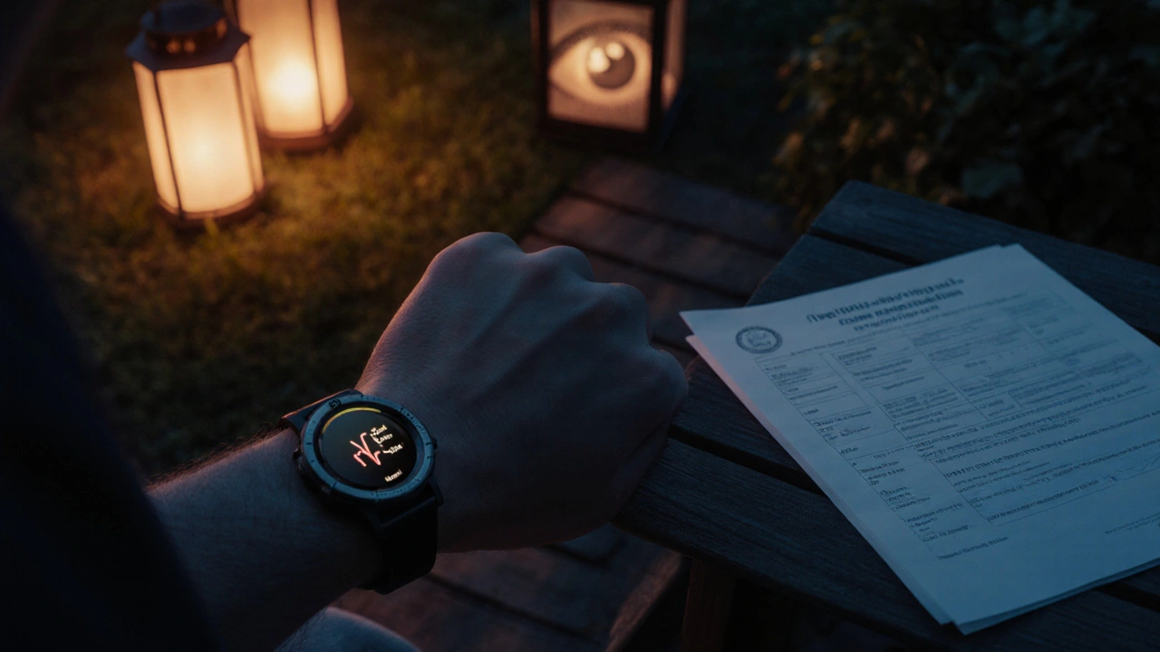Individual in garden reviewing lowered thyroid labs and stable heart rate.