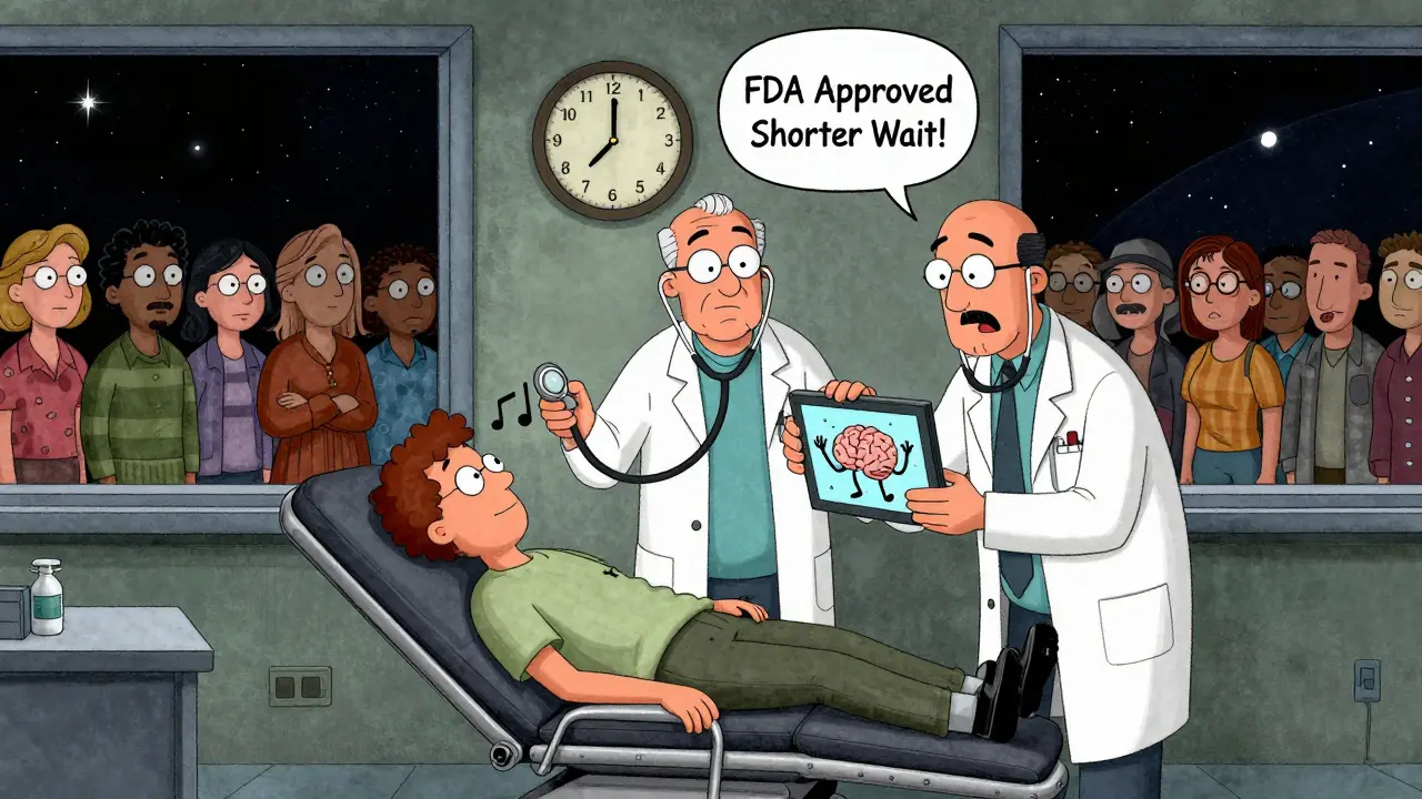 Doctors monitor a patient with absurd gadgets as a clock counts down from 120 to 60 minutes in a trippy clinic.